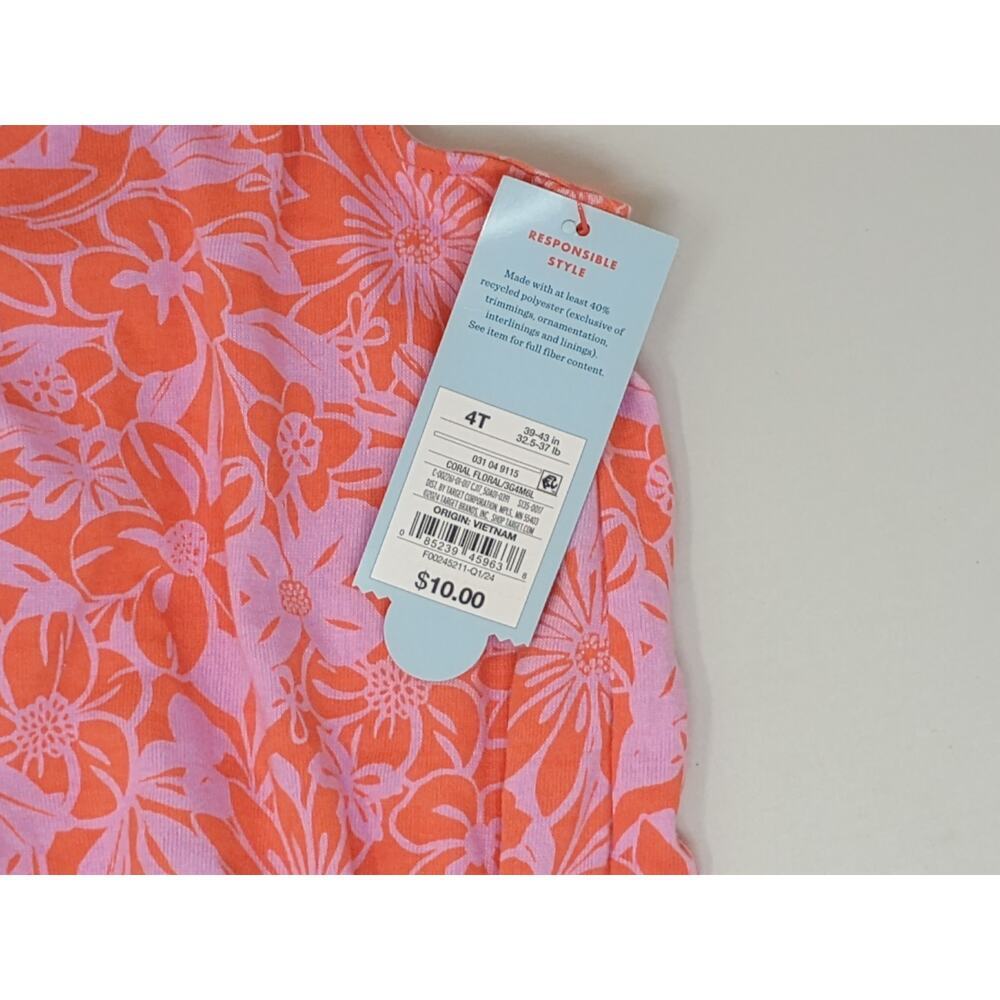 NWT Cat & Jack Coral Floral Dress - Toddler Girl's Size 4T - Picture 2 of 6